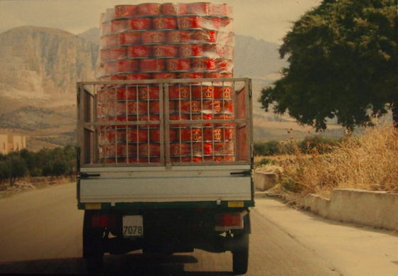 Tuna cans on small truck in Sicily